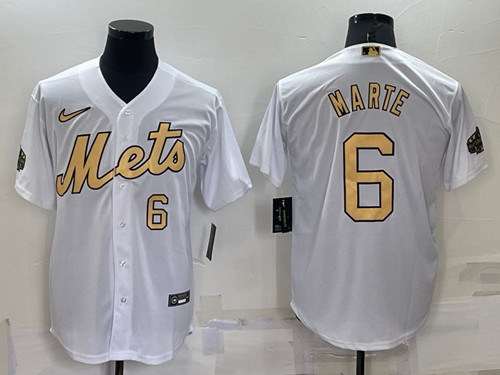 Men's New York Mets #6 Starling Marte 2022 All-Star White Cool Base Stitched Baseball Jersey